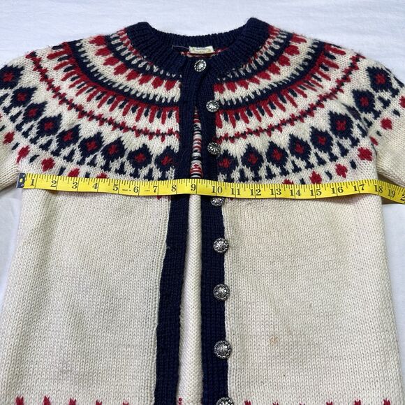 Vintage Scandinavian Hand-Knit Wool Cardigan Norway Style Nordic Sweater M - Picture 7 of 7